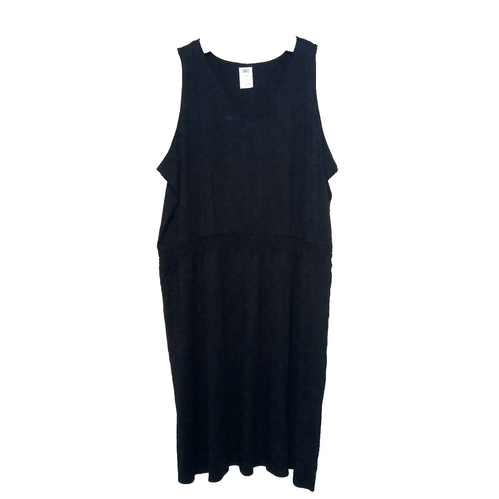 Belle Kim Gravel Women Slub Knit Smocked Waist Dress 5X Petite Black Minimalist